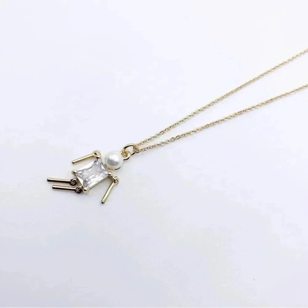 RHINESTONE Kids Charm Necklace Mom Gift Gold Plated